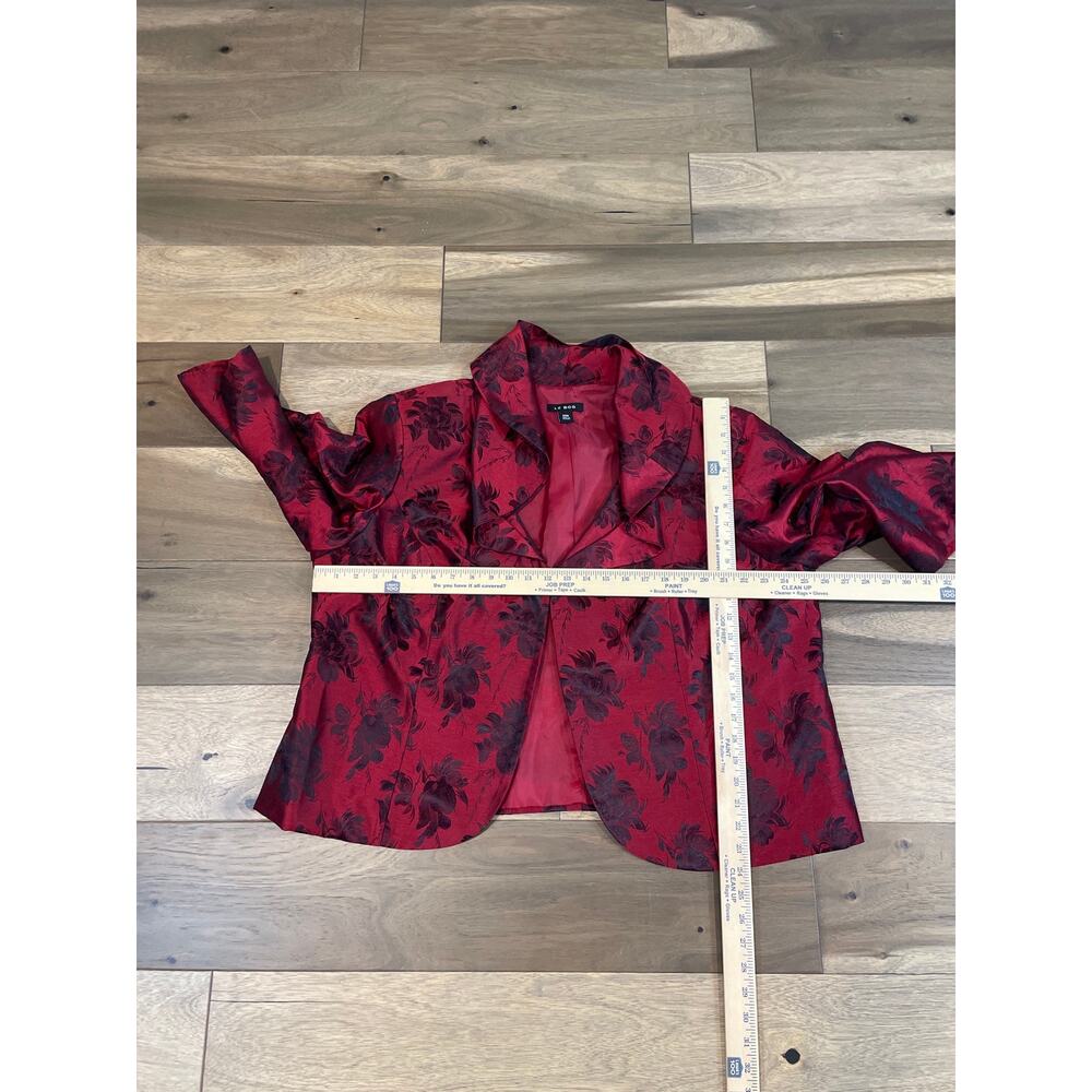 Le Bos Suit Set Size 24W Red Black Floral Blazer and Dress Matte Satin Lined - Picture 9 of 13